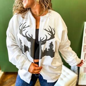 Gildan White Top with Black Deer Print